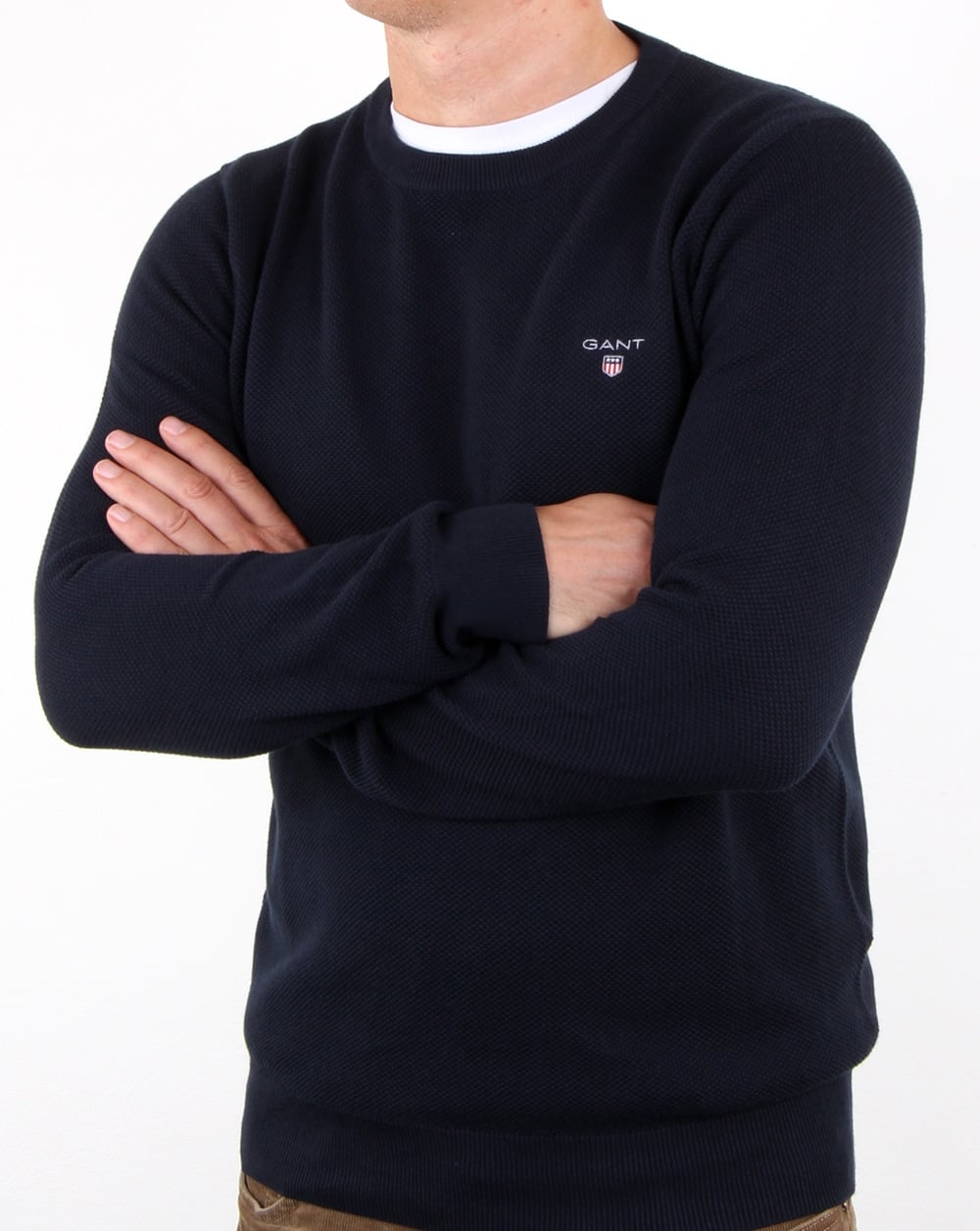 Gant Piqué-Pullover mit Rundhalsausschnitt, Abendblau