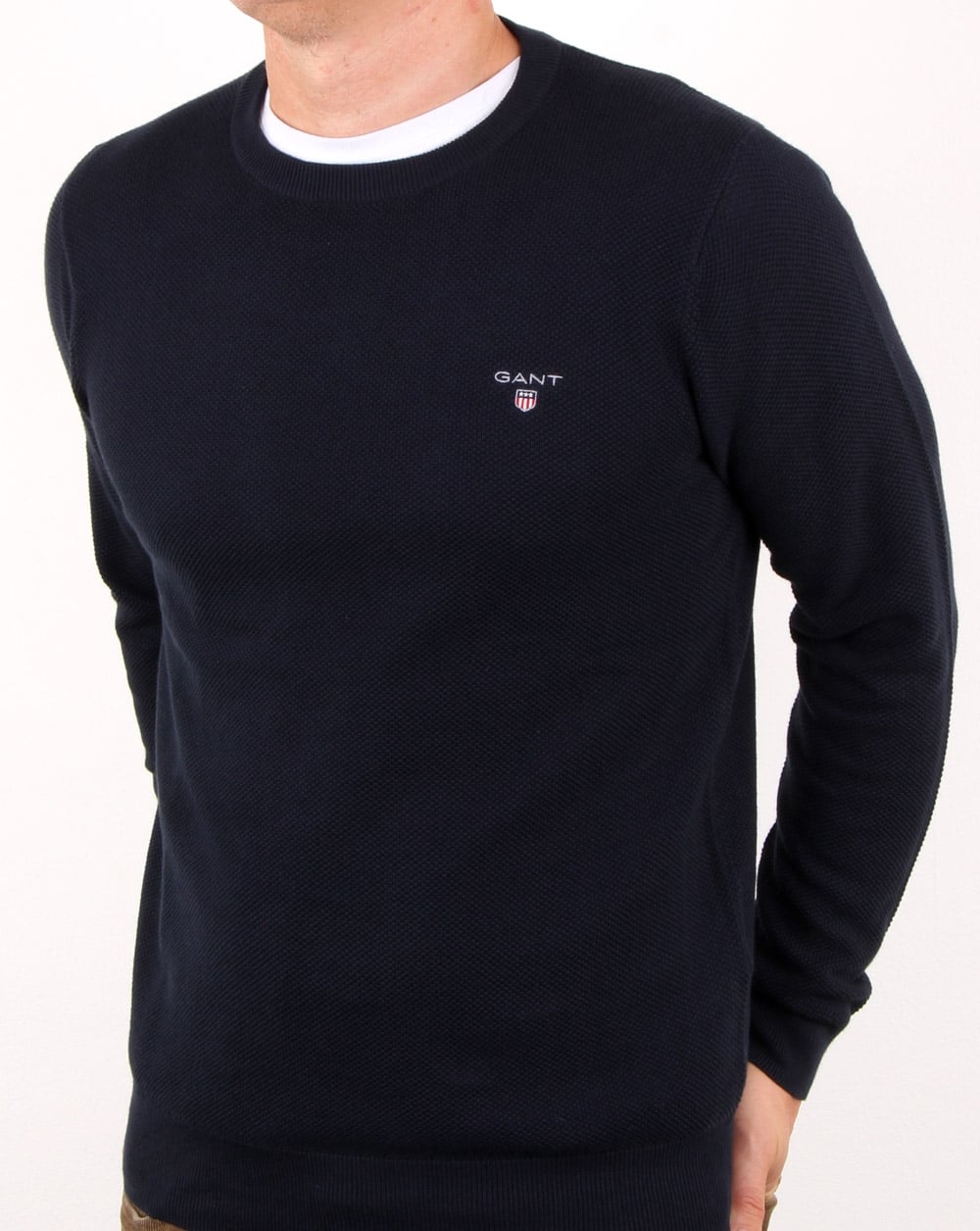 Gant Piqué-Pullover mit Rundhalsausschnitt, Abendblau