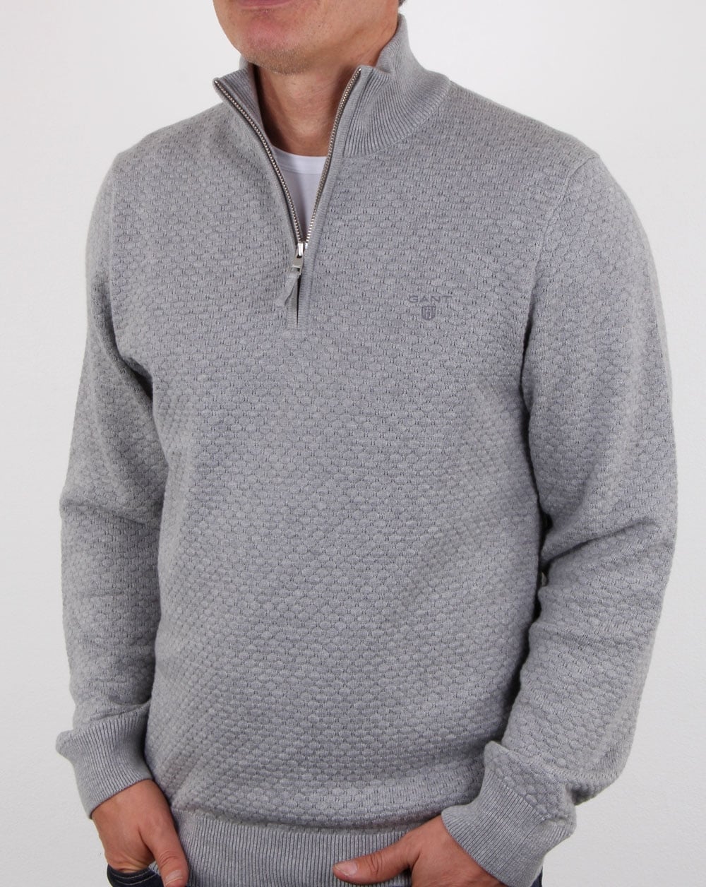Gant Detail Texture Quarter Zip Grau Meliert