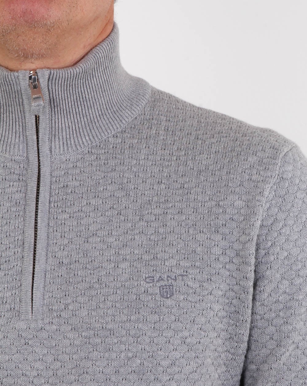 Gant Detail Texture Quarter Zip Grau Meliert