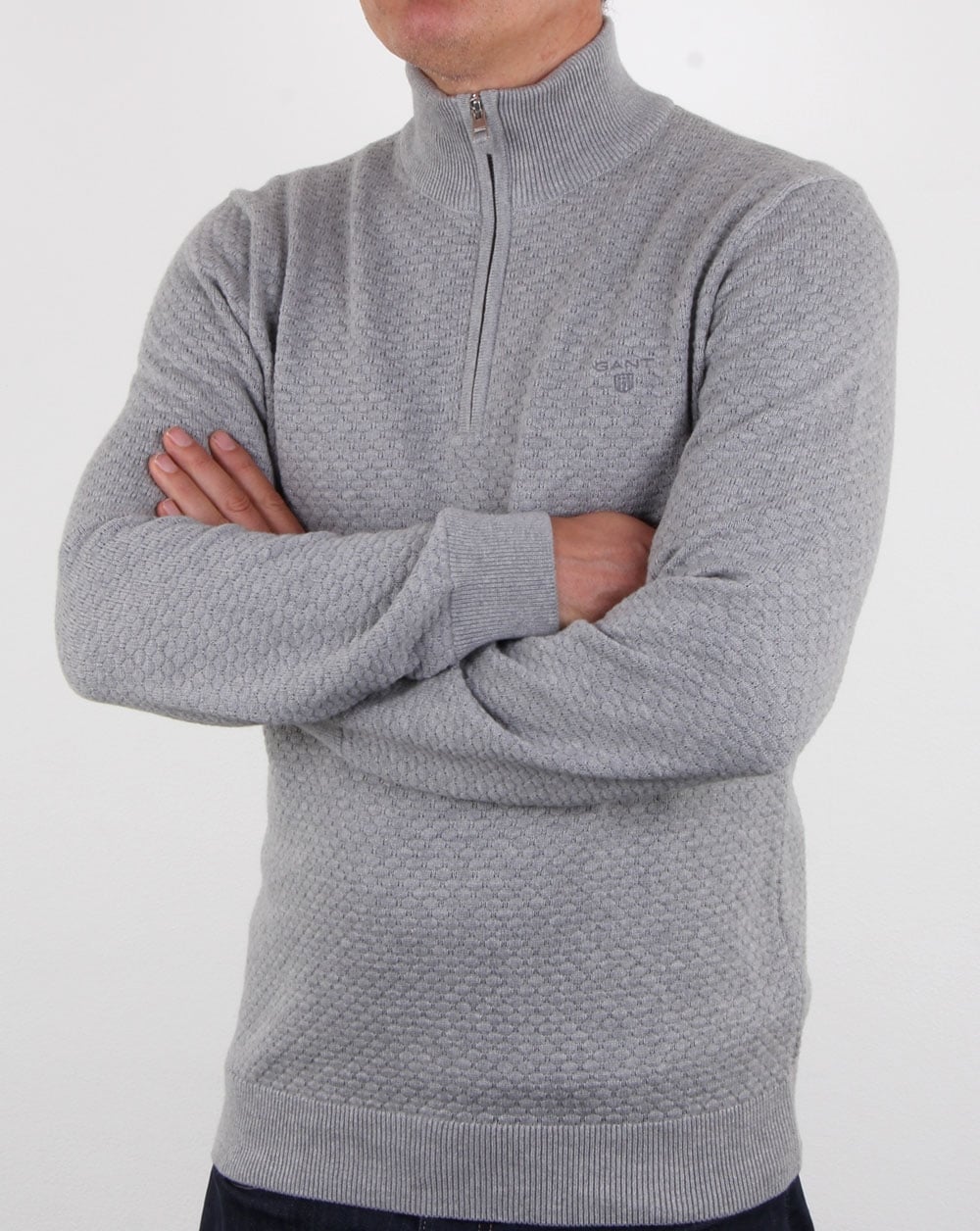 Gant Detail Texture Quarter Zip Grau Meliert
