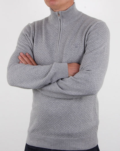 Gant Detail Texture Quarter Zip Grau Meliert
