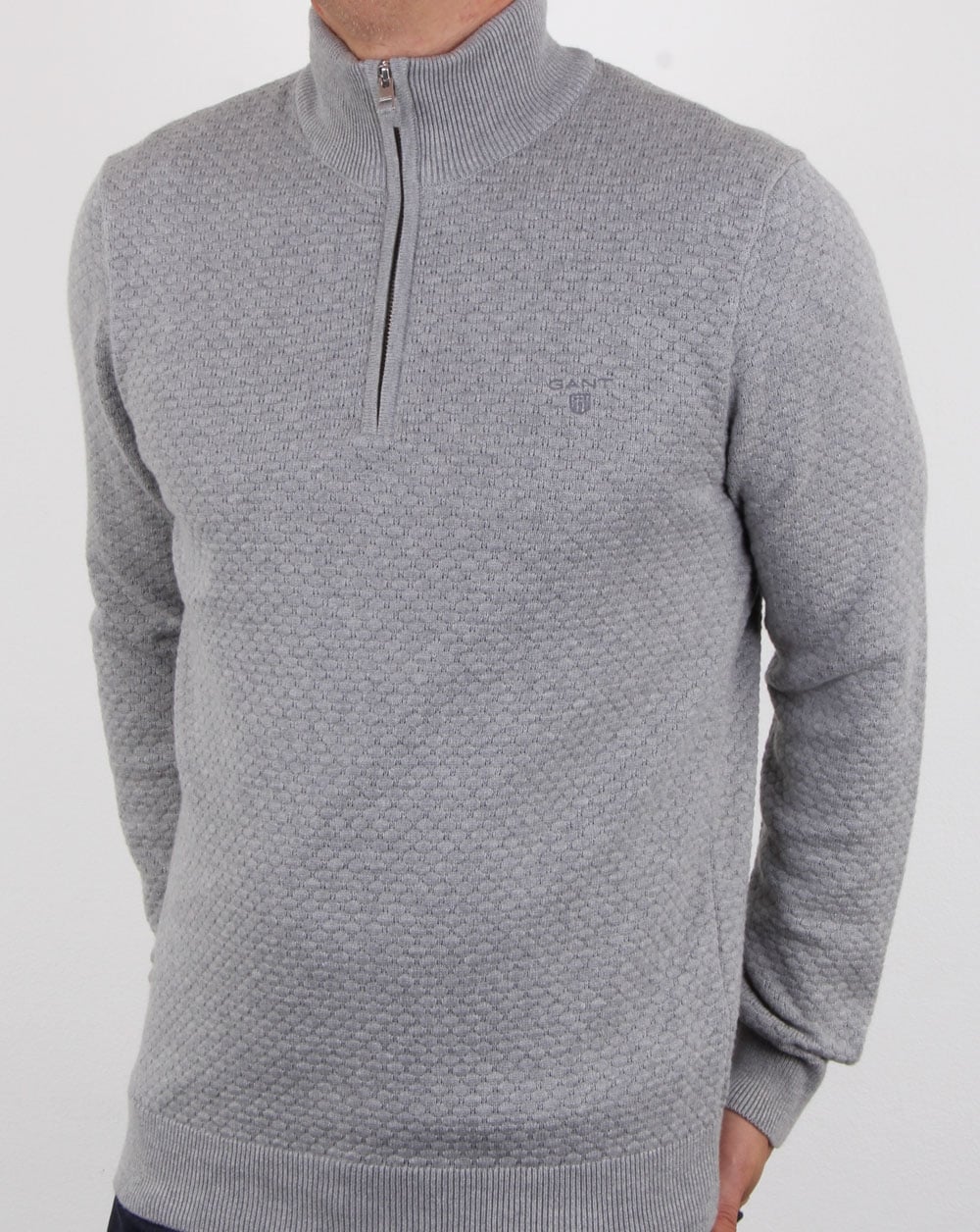 Gant Detail Texture Quarter Zip Grey Marl