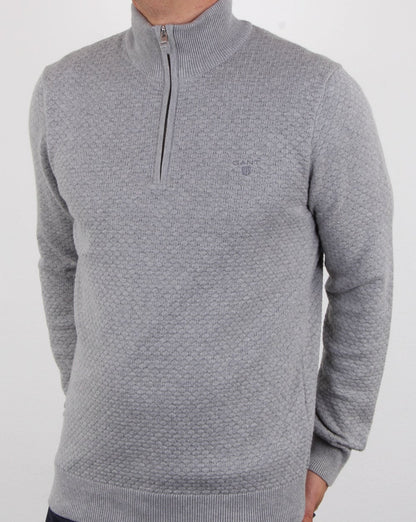 Gant Detail Texture Quarter Zip Grau Meliert