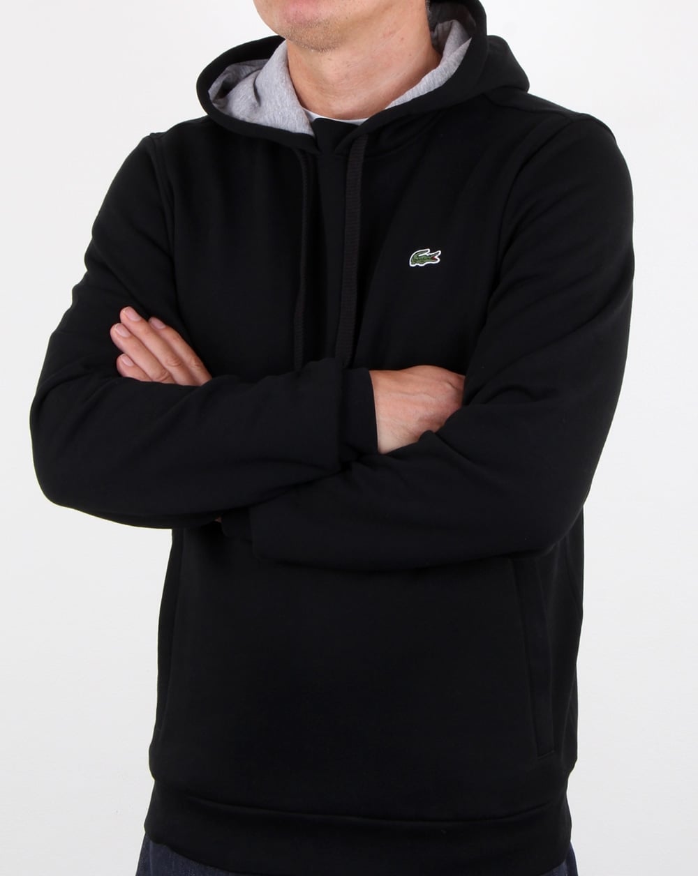 Lacoste – Kapuzenpullover zum Überziehen, Schwarz/Silber