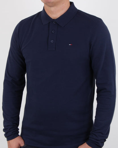Tommy Hilfiger – Langärmliges Poloshirt in Marineblau