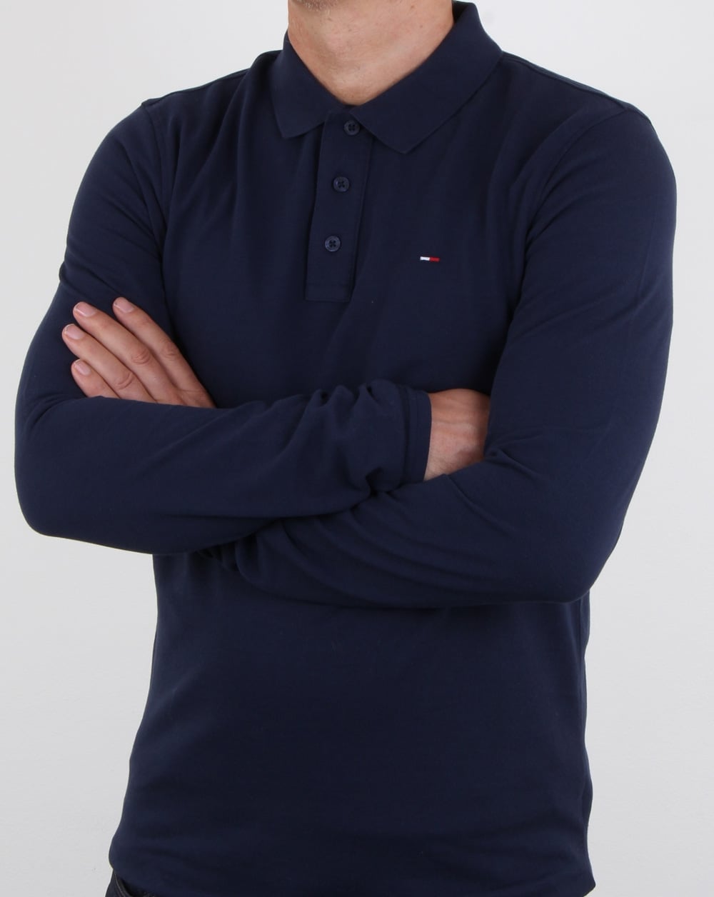 Tommy Hilfiger – Langärmliges Poloshirt in Marineblau
