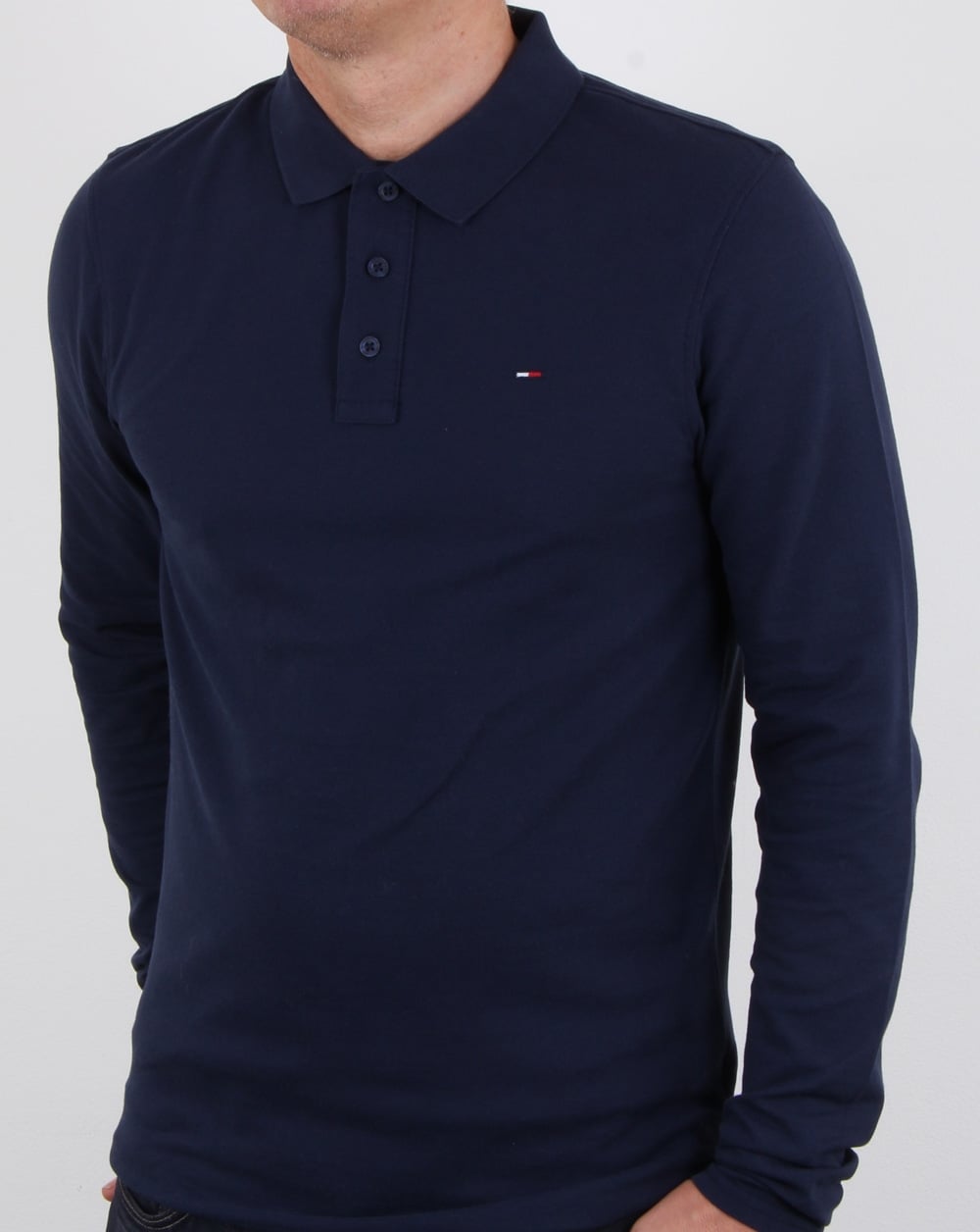 Tommy Hilfiger – Langärmliges Poloshirt in Marineblau