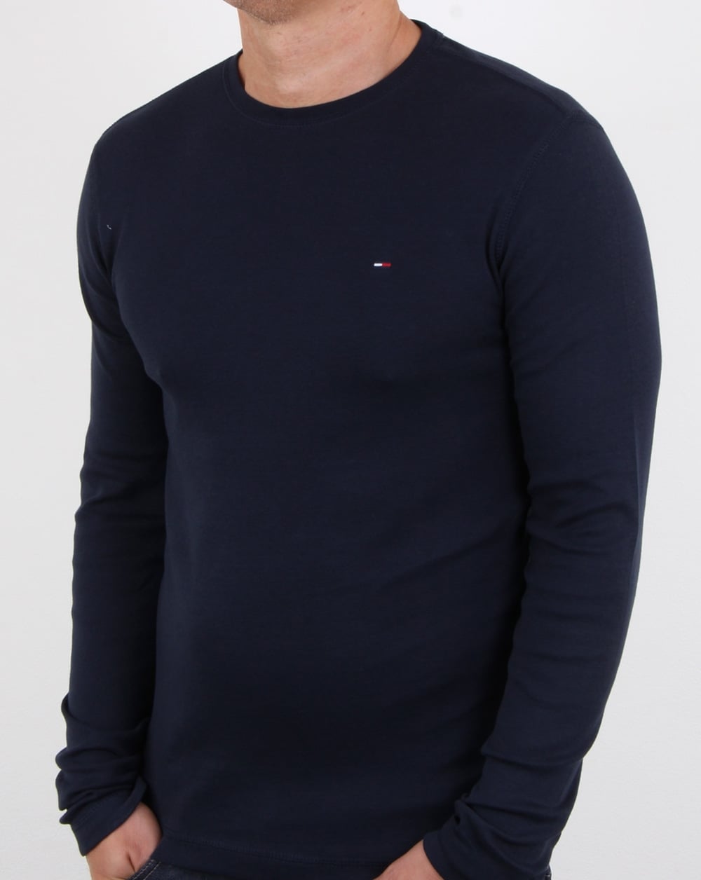 Tommy Jeans – Langes T-Shirt aus gerippter Baumwolle in Marineblau