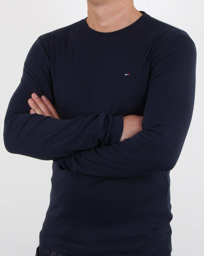 Tommy Jeans – Langes T-Shirt aus gerippter Baumwolle in Marineblau