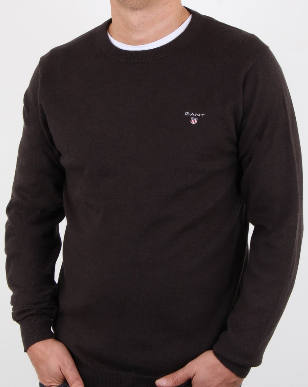 Gant Baumwoll-Woll-Rundpullover Dunkelbraun Melange
