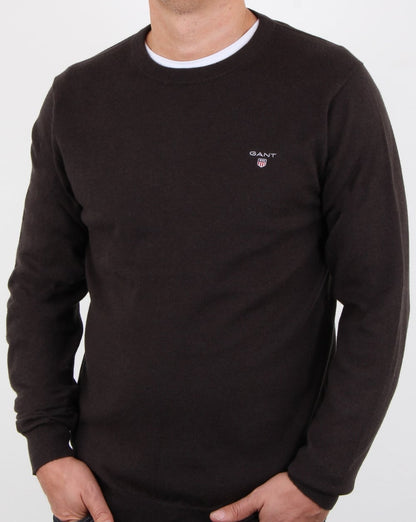 Gant Baumwoll-Woll-Rundpullover Dunkelbraun Melange