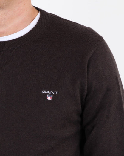 Gant Baumwoll-Woll-Rundpullover Dunkelbraun Melange