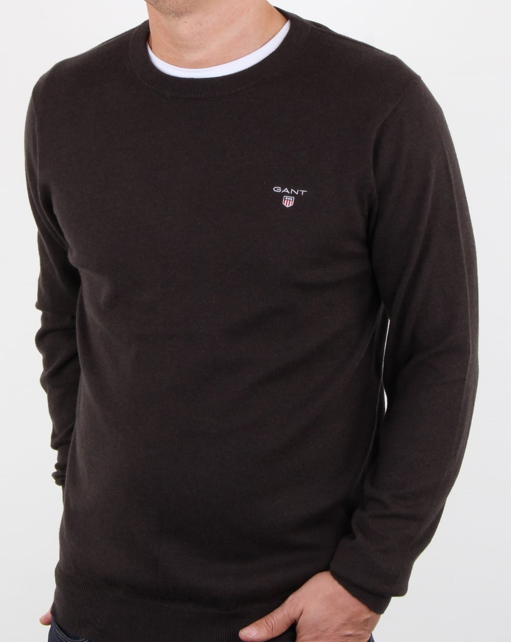 Gant Baumwoll-Woll-Rundpullover Dunkelbraun Melange