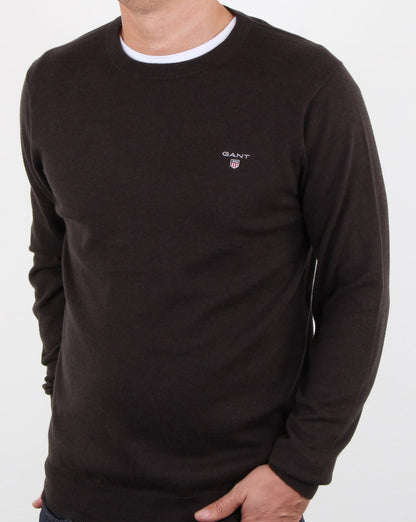 Gant Baumwoll-Woll-Rundpullover Dunkelbraun Melange
