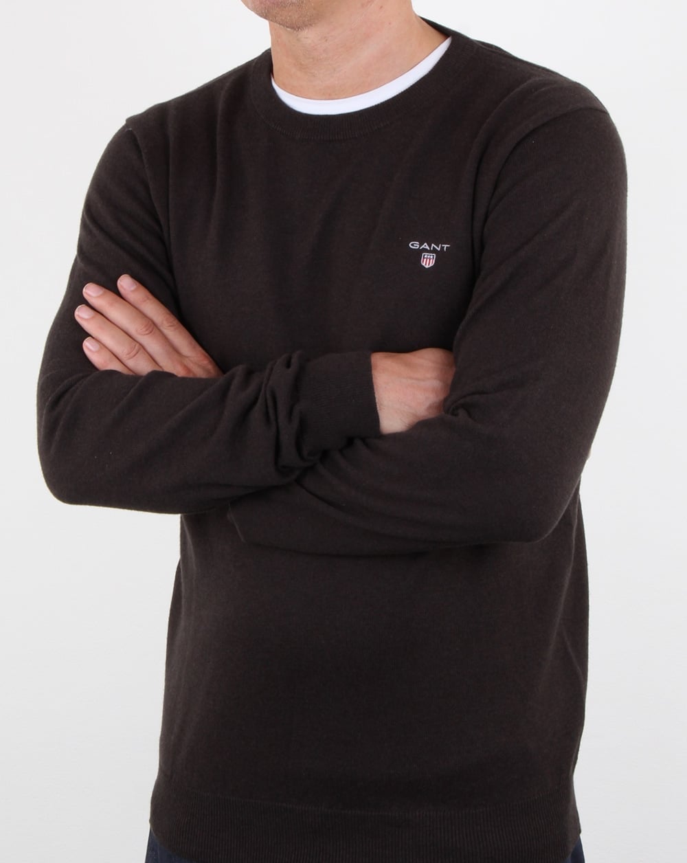 Gant Baumwoll-Woll-Rundpullover Dunkelbraun Melange