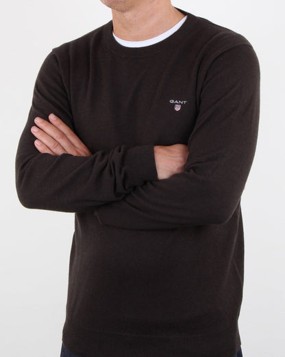 Gant Baumwoll-Woll-Rundpullover Dunkelbraun Melange