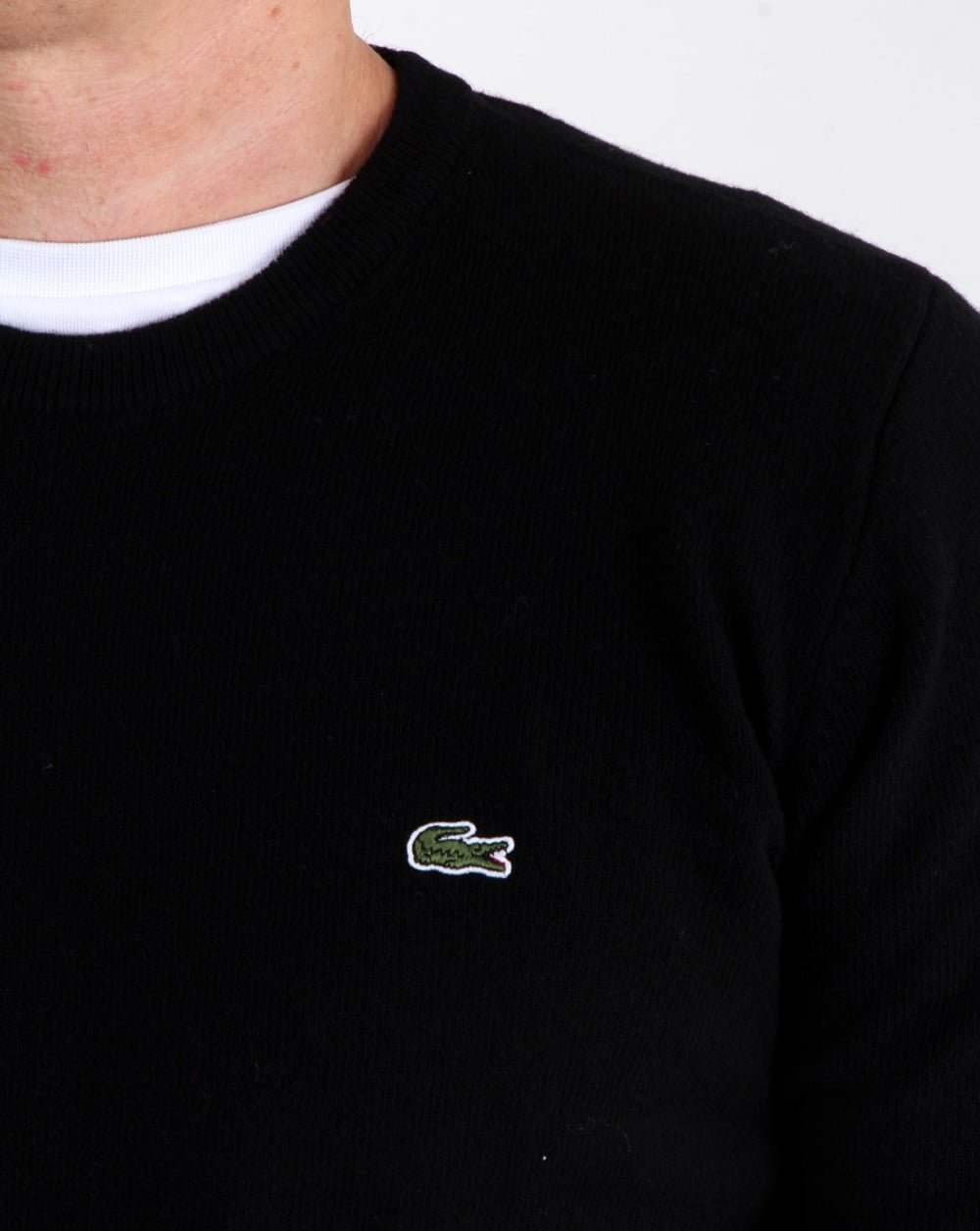 Lacoste Wollpullover mit Rundhalsausschnitt in Schwarz