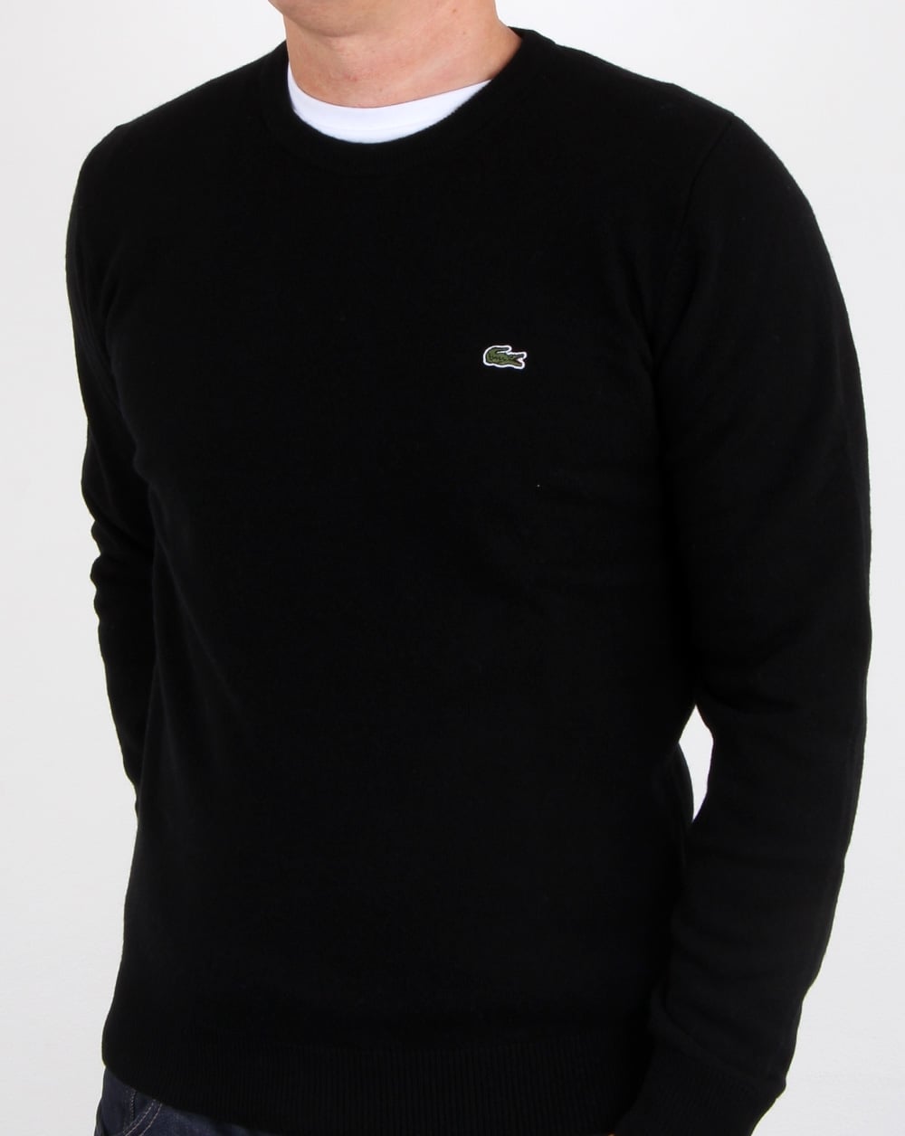Lacoste Wollpullover mit Rundhalsausschnitt in Schwarz