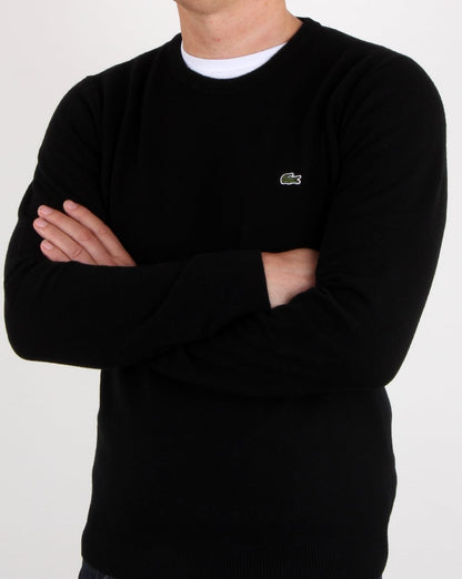 Lacoste Wollpullover mit Rundhalsausschnitt in Schwarz