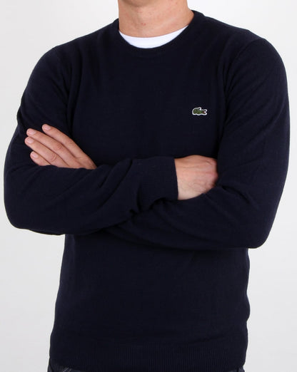 Lacoste – Wollpullover mit Rundhalsausschnitt, Marineblau
