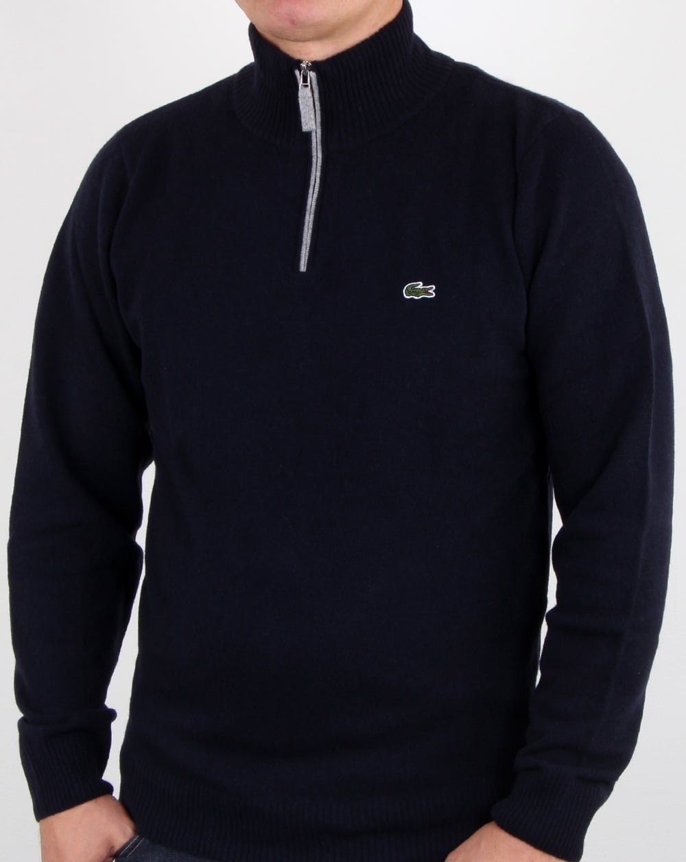 Lacoste – Wollpullover mit 1/4-Reißverschluss, Marineblau