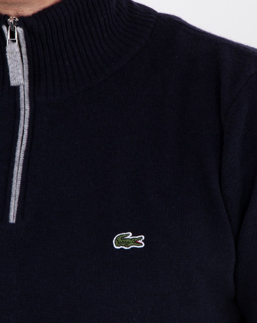 Lacoste – Wollpullover mit 1/4-Reißverschluss, Marineblau