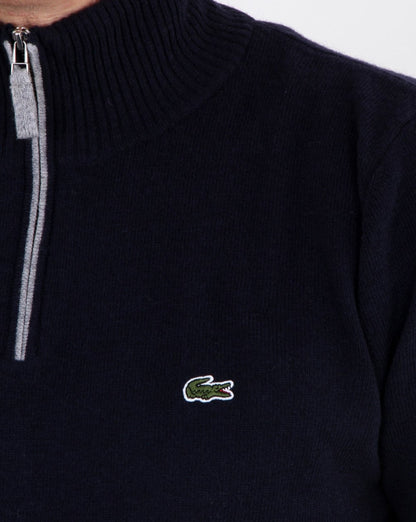 Lacoste – Wollpullover mit 1/4-Reißverschluss, Marineblau