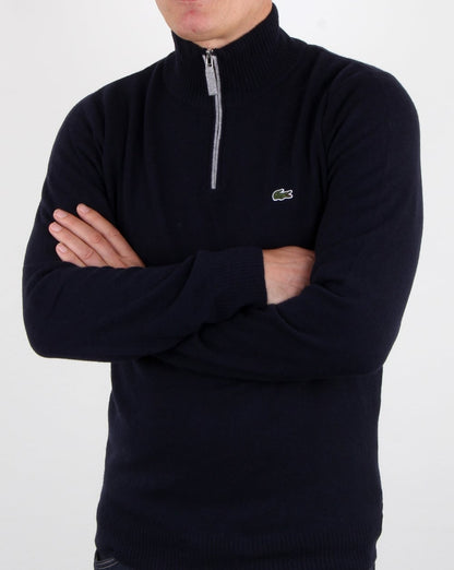 Lacoste – Wollpullover mit 1/4-Reißverschluss, Marineblau