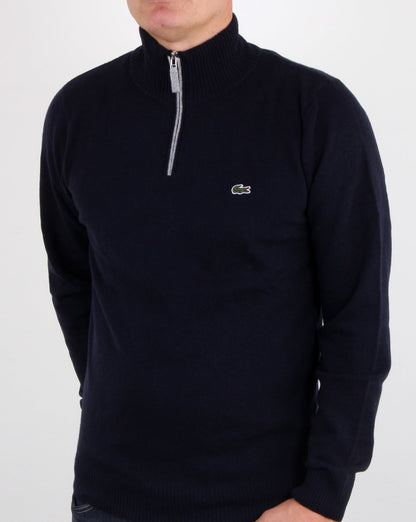 Lacoste – Wollpullover mit 1/4-Reißverschluss, Marineblau