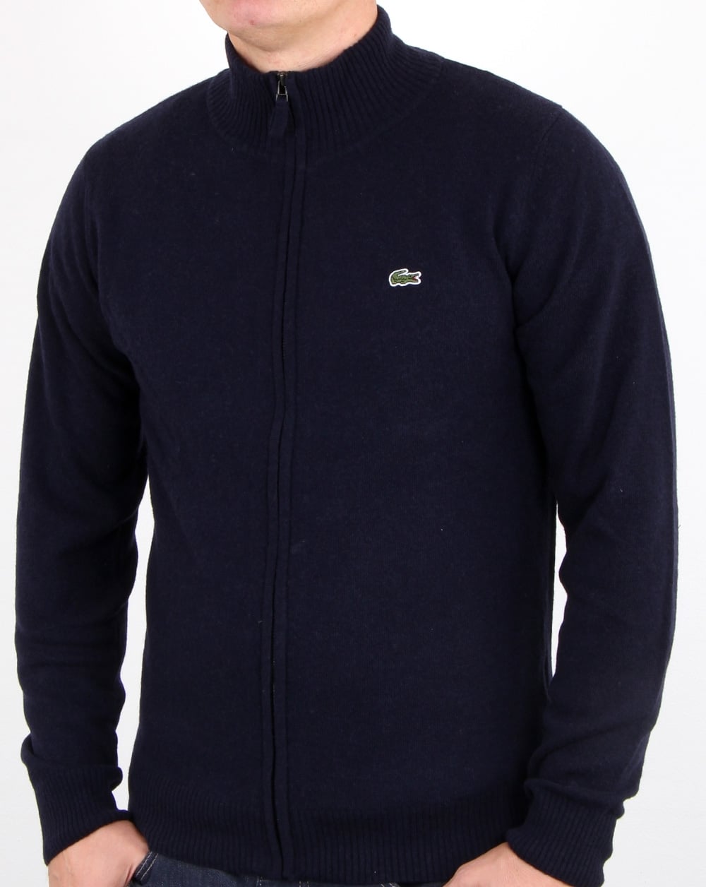 Lacoste – Wollpullover mit durchgehendem Reißverschluss in Marineblau