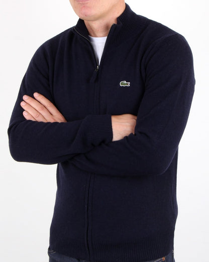 Lacoste – Wollpullover mit durchgehendem Reißverschluss in Marineblau