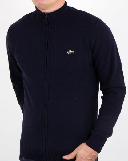 Lacoste – Wollpullover mit durchgehendem Reißverschluss in Marineblau