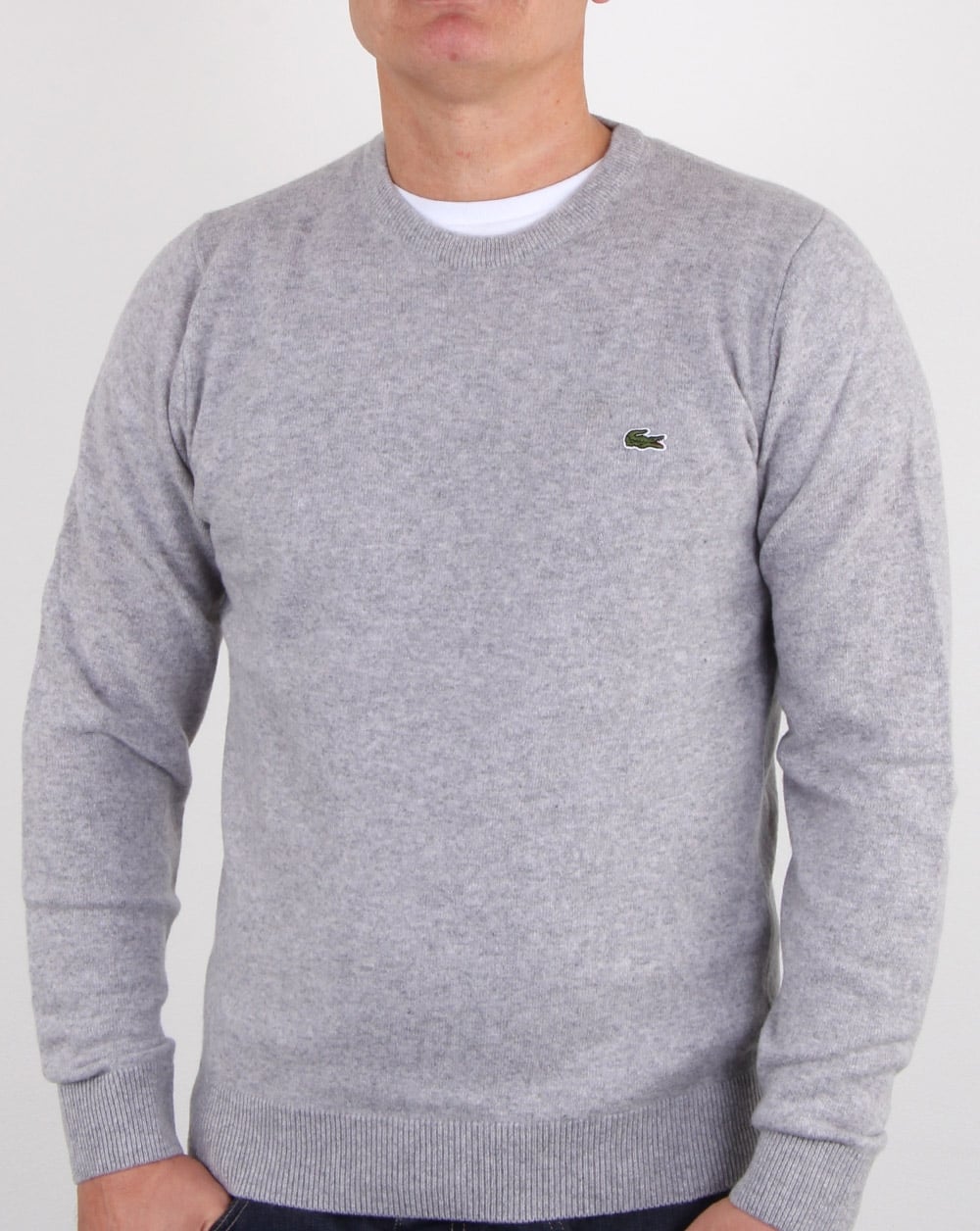 Lacoste Wollpullover mit Rundhalsausschnitt, Silber Chine