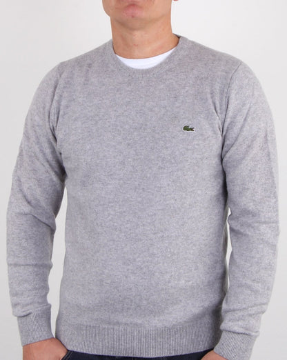 Lacoste Wollpullover mit Rundhalsausschnitt, Silber Chine