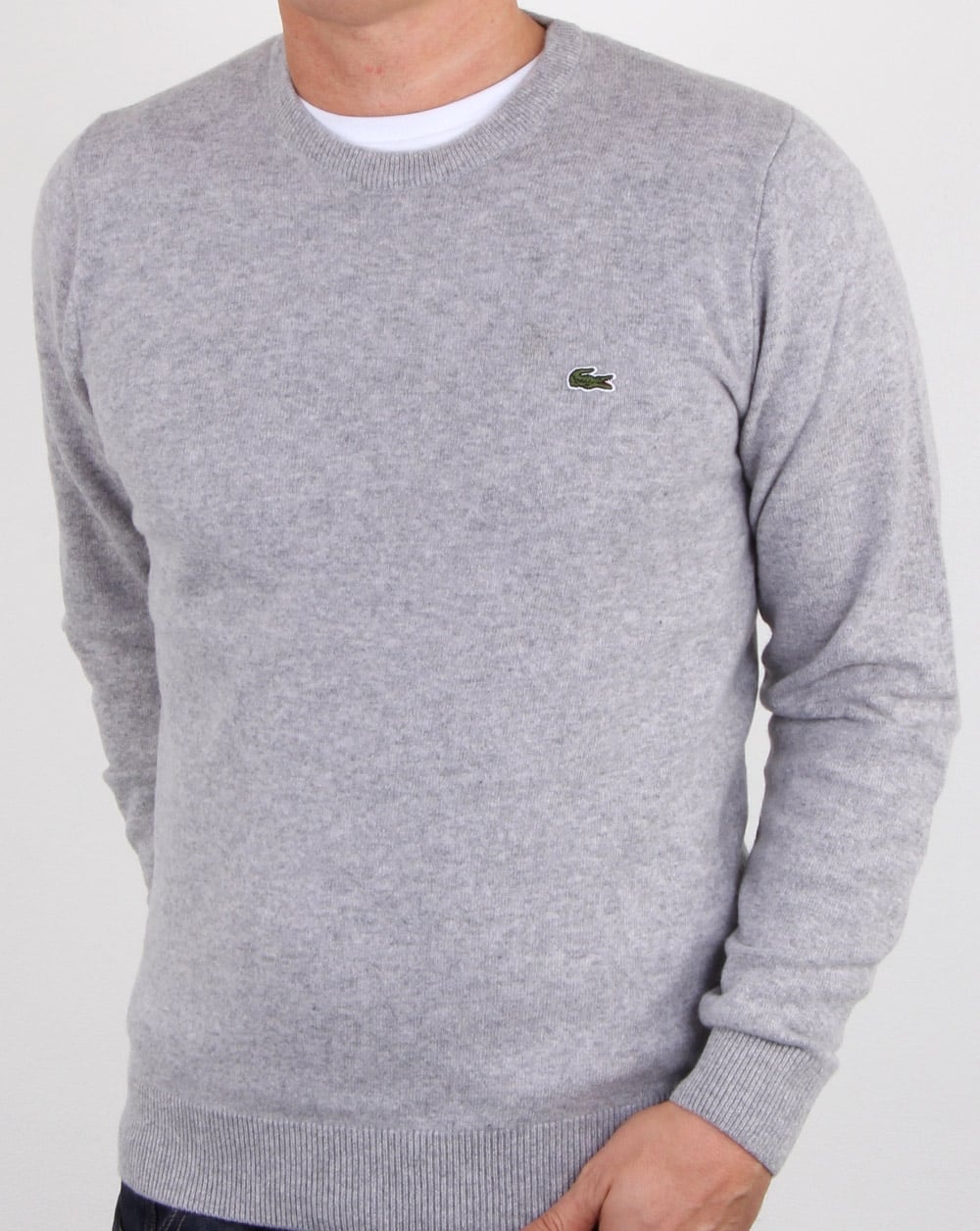 Lacoste Wollpullover mit Rundhalsausschnitt, Silber Chine
