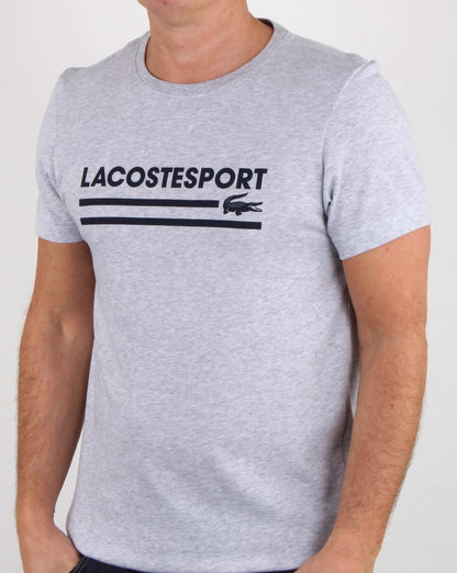 Lacoste Sport Logo T-Shirt Silber Chine/Marineblau