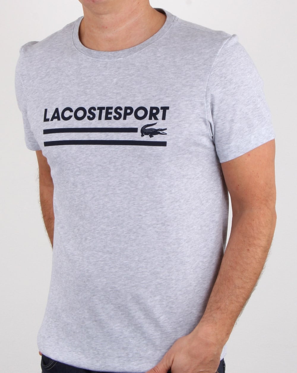 Lacoste Sport Logo T-Shirt Silber Chine/Marineblau