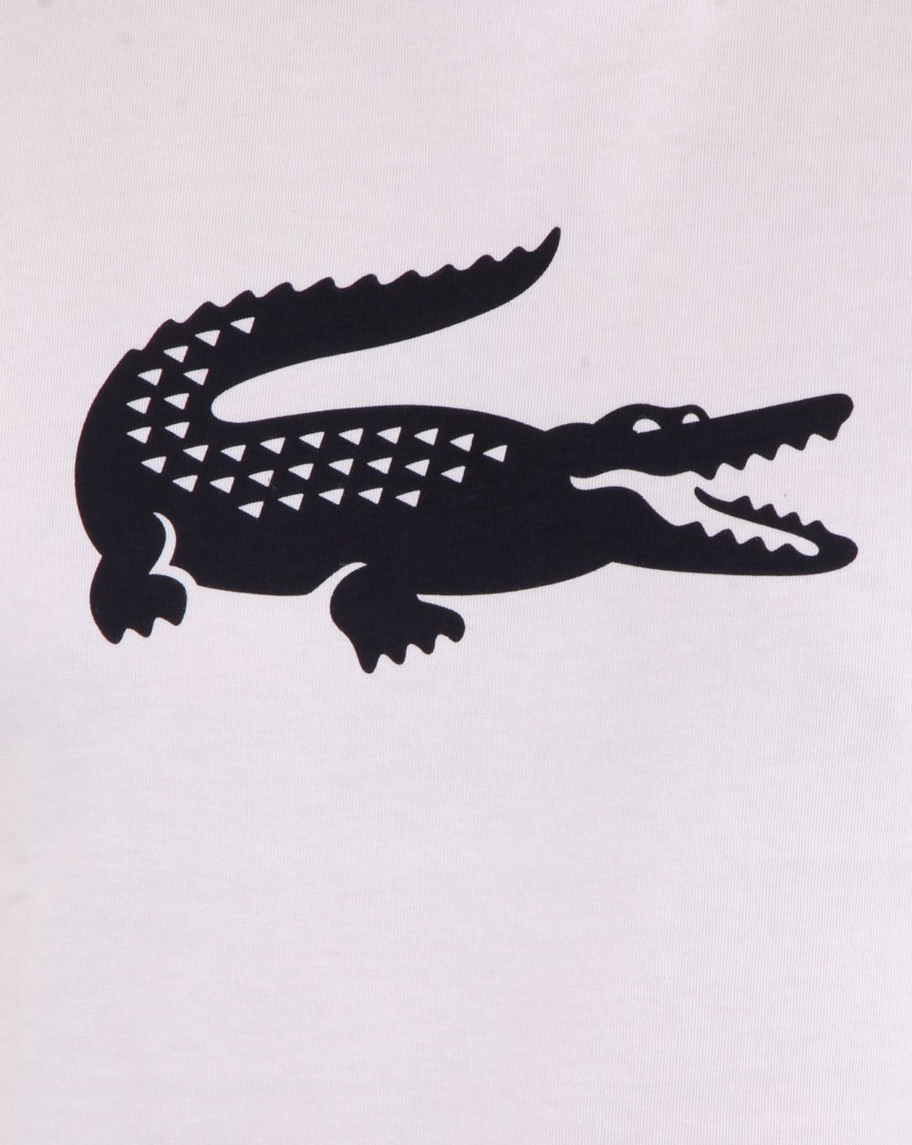 Lacoste – T-Shirt mit Krokodil-Print, Weiß/Marineblau