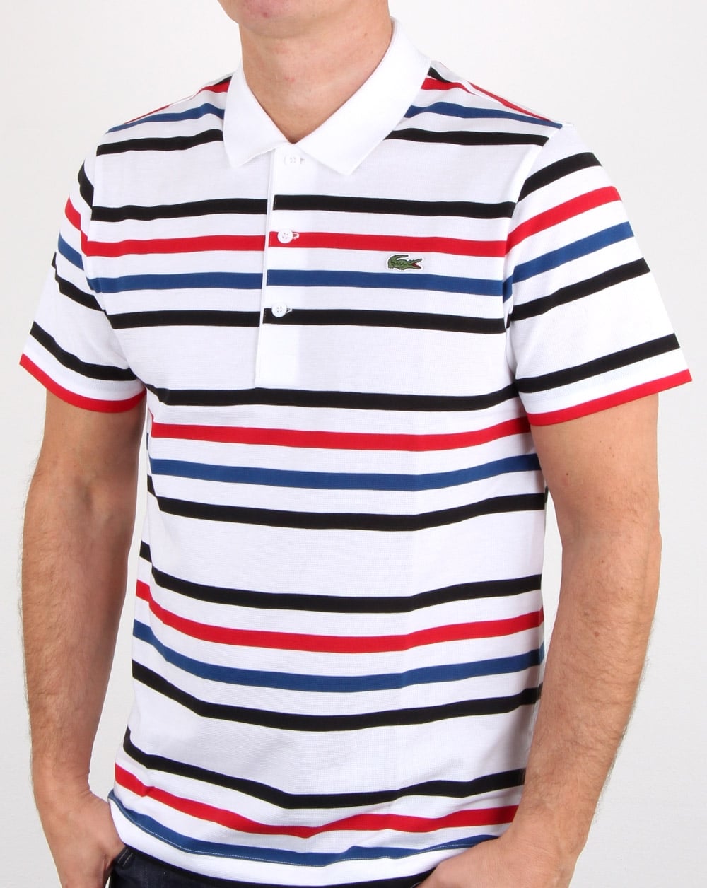 Lacoste Multi Stripe Poloshirt Weiß/Schwarz/Rot