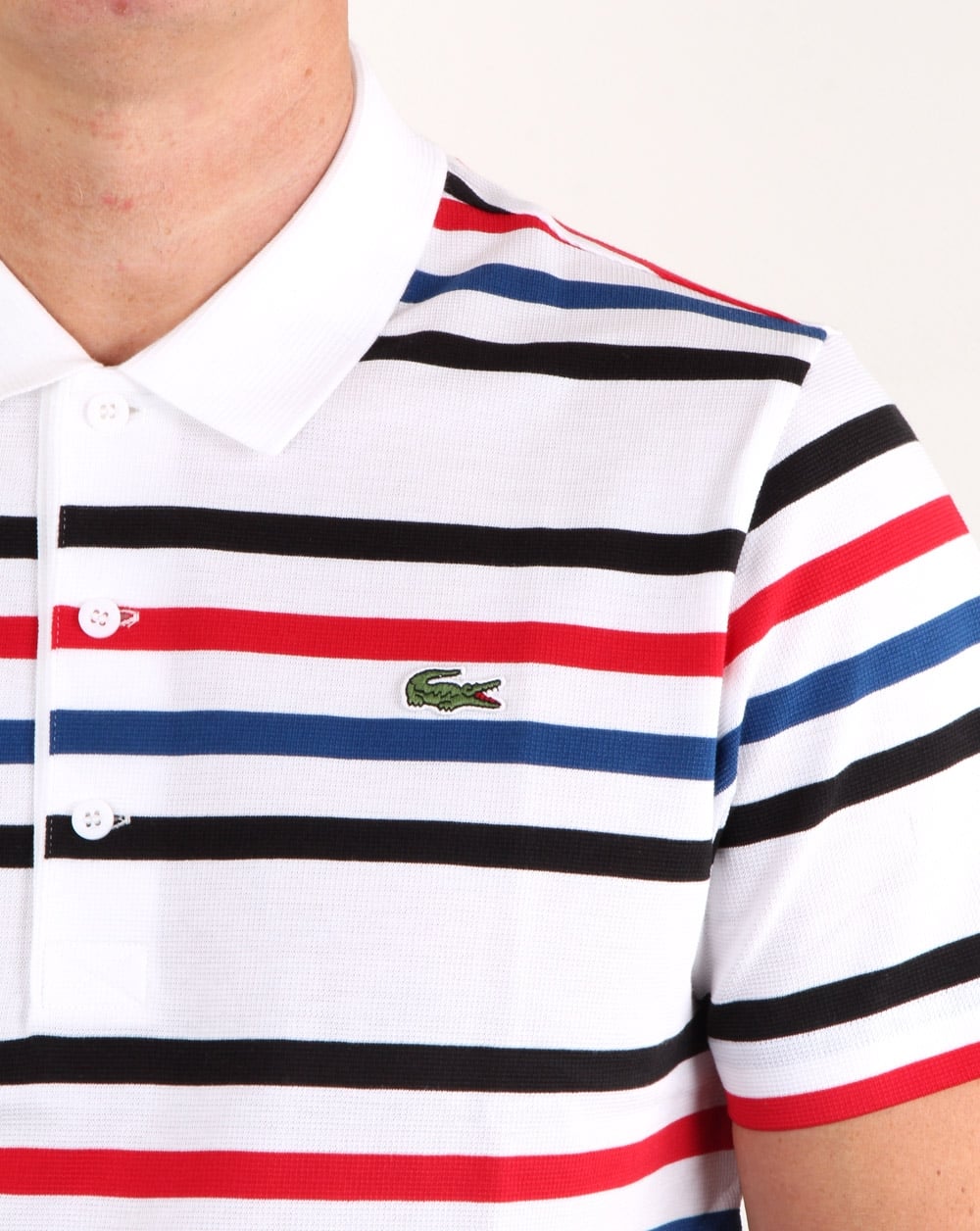 Lacoste Multi Stripe Poloshirt Weiß/Schwarz/Rot