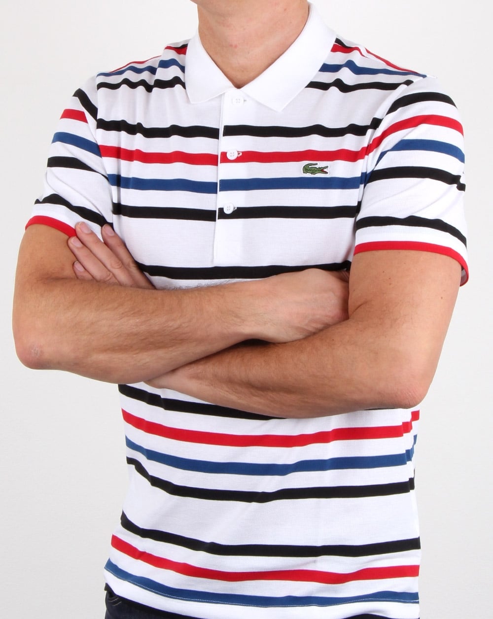 Lacoste Multi Stripe Poloshirt Weiß/Schwarz/Rot