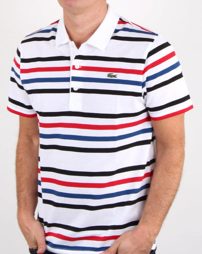 Lacoste Multi Stripe Poloshirt Weiß/Schwarz/Rot