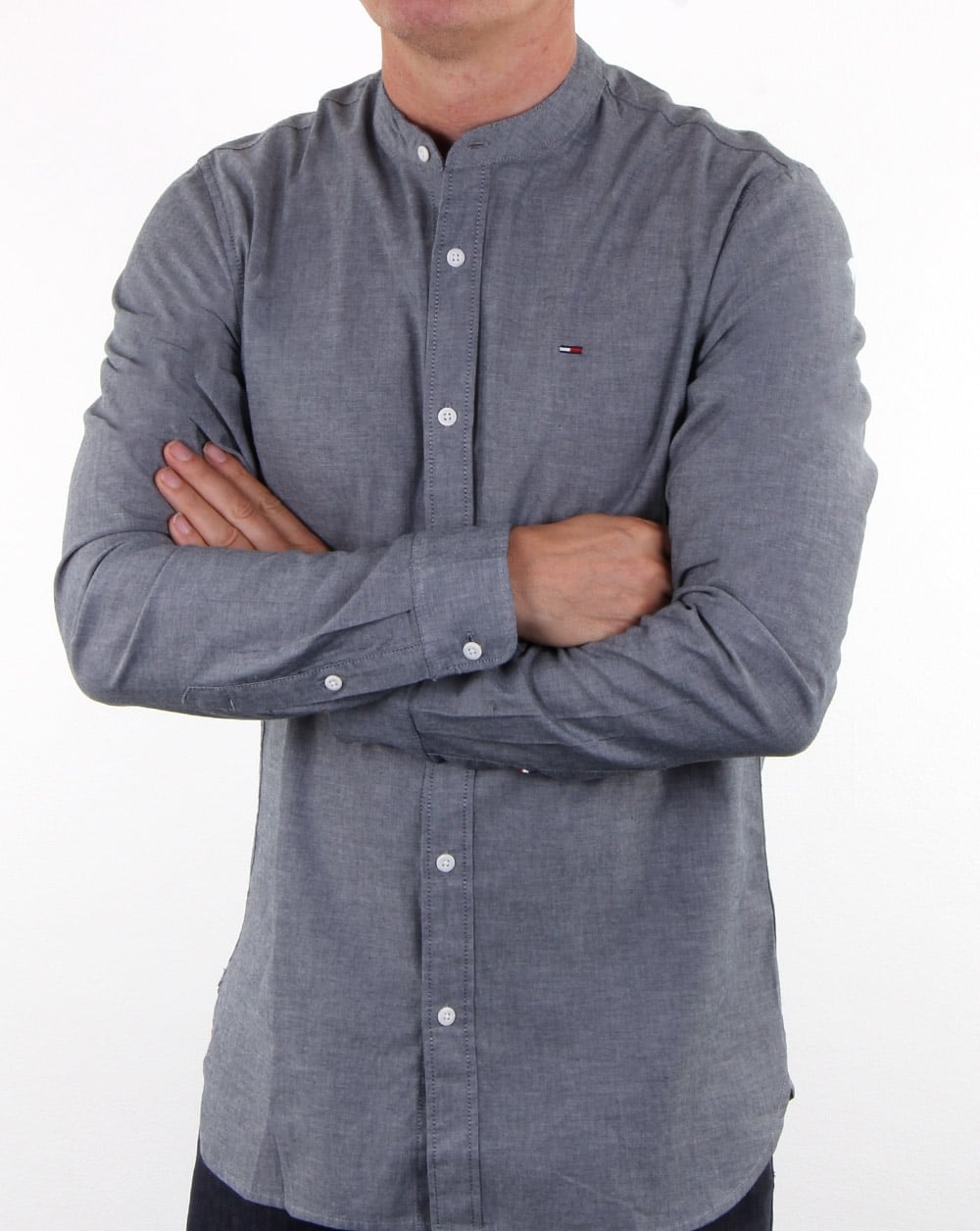 Tommy Hilfiger – Hemd mit Grandad-Kragen, dunkles Indigo
