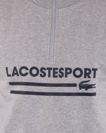 Lacoste – Sweatshirt mit halbem Reißverschluss und Logo in Silber/Marineblau