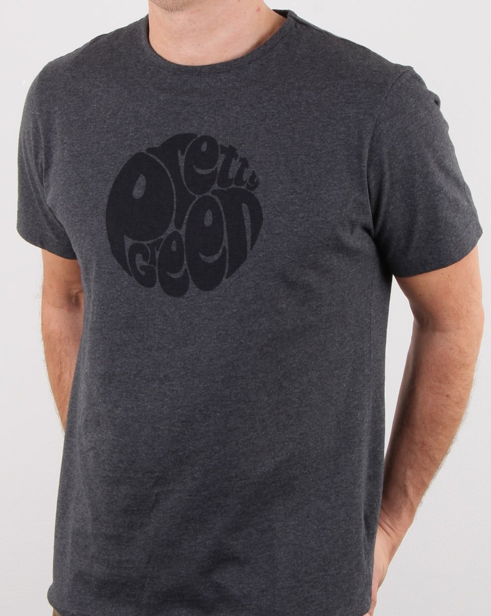 Pretty Green – T-Shirt mit Gillespie-Logo, Dunkelgrau meliert
