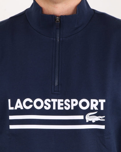 Lacoste – Sweatshirt mit halbem Reißverschluss und Logo, Marineblau/Weiß