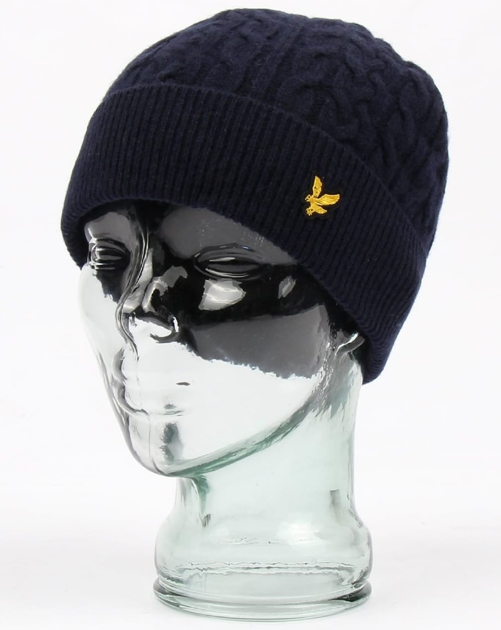 Lyle And Scott – Beanie mit Zopfmuster in Marineblau