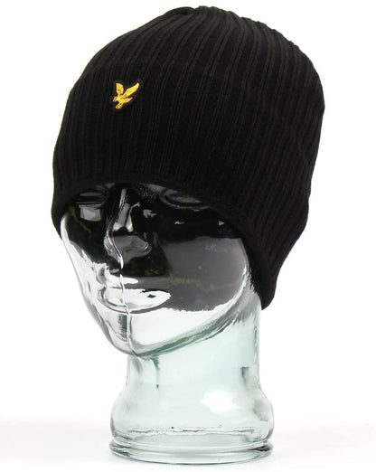 Lyle And Scott – Gerippte Strickmütze in True Black