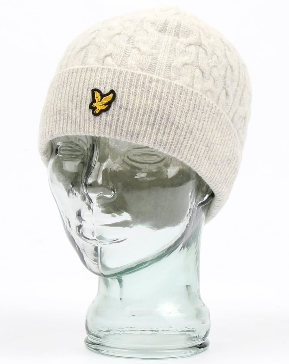 Lyle And Scott – Beanie mit Zopfmuster in Off-White-Melange